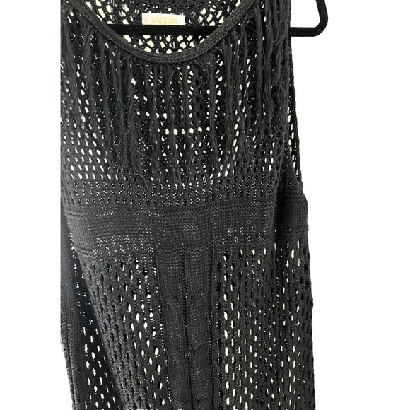 Aggel Knitwear Women’s XL Black Open Knit Dress Crochet Fringed Swim Cover NWOT - Picture 11 of 15